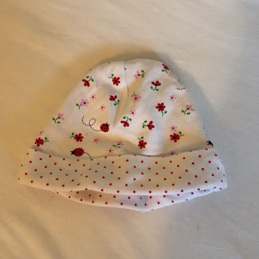 Vintage Y2K vitamins baby hat with ladybugs and florals